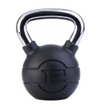 12kg Black rubber kettlebell with chrome handle (each)