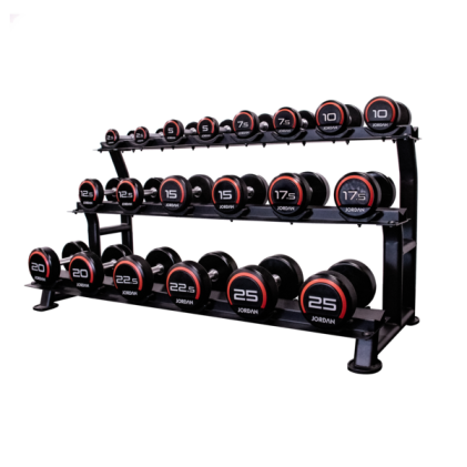 10 pair, 3 tier dumbbell rack with saddles, oval, Black