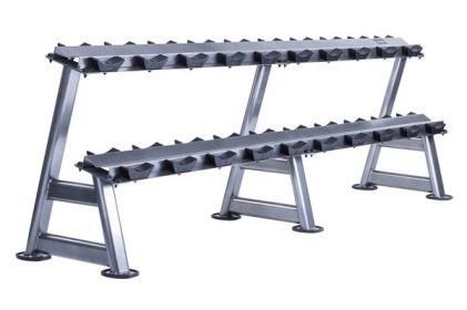 10 pair, 2 tier dumbbell rack with saddles, oval, Grey
