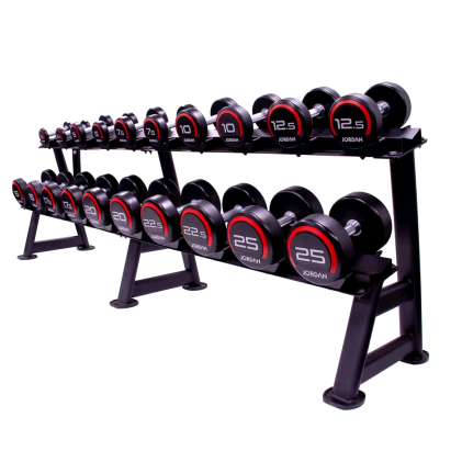 12 pair, 2 tier dumbbell rack with saddles, oval, Black