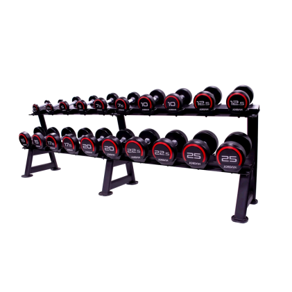 12 pair, 2 tier dumbbell rack with saddles, oval, Black