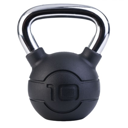 10kg Black rubber kettlebell with chrome handle (each)