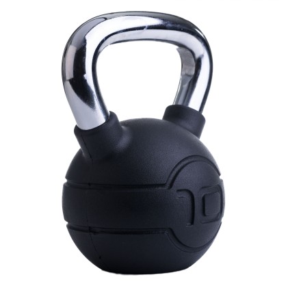 10kg Black rubber kettlebell with chrome handle (each)
