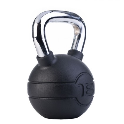 18kg Black rubber kettlebell with chrome handle (each)