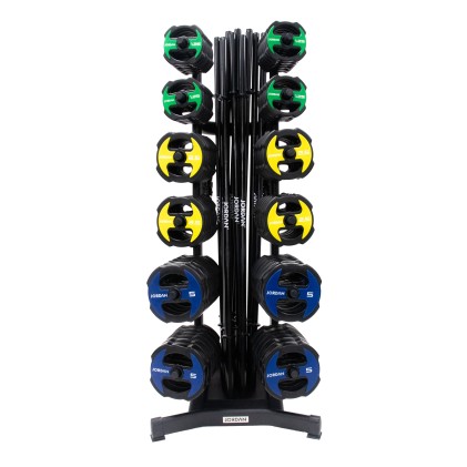 12 x Ignite V2 Urethane Studio Barbell sets and grey rack - Colour coded