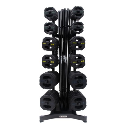12 x Ignite V2 Rubber Studio Barbell sets and grey rack